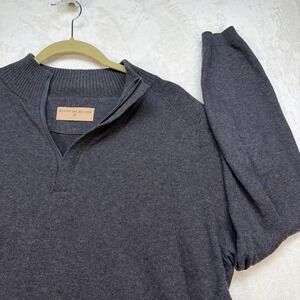 Quarter Zip Sweater Mens Gray Knit Pullover Casual Preppy Layering Large